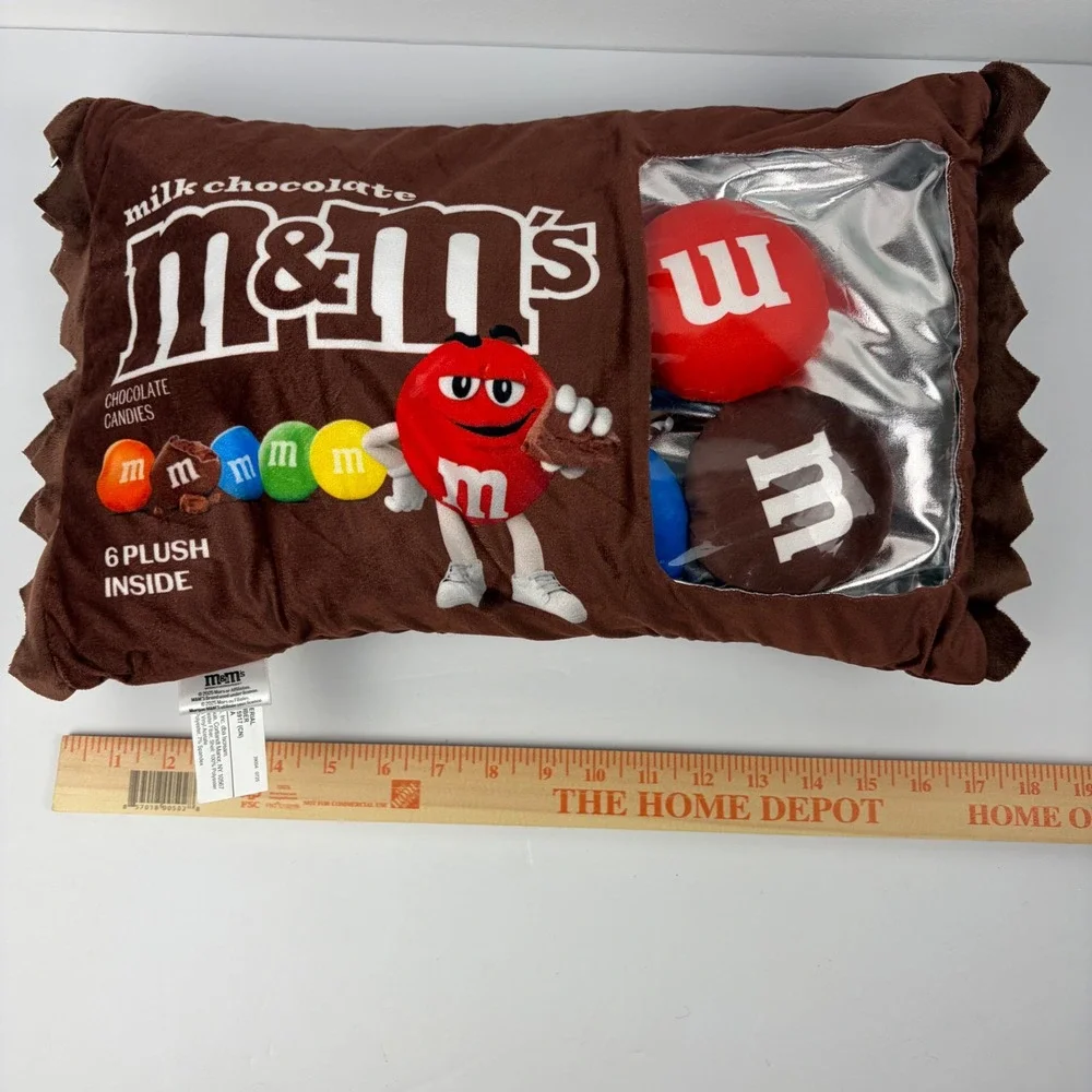 M&M's Milk Chocolate Candy Bag Plush Pillow with 6 Mini Plush Candies Iscream